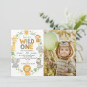 Invitation Wild One Jungle Animals Safari 1st Birthday Photo (Debout devant)