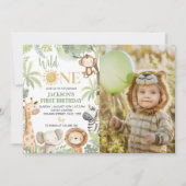 Invitation Wild One Jungle Animaux 1er Anniversaire Photo (Devant)