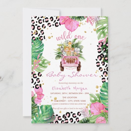 Invitation Wild One Jungle Animaux Baby shower Feuille (Devant)
