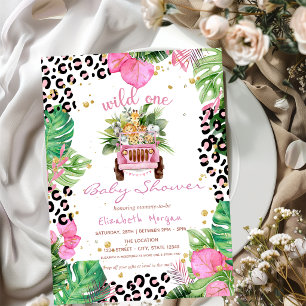 Invitation Wild One Jungle Animaux Baby shower Feuille