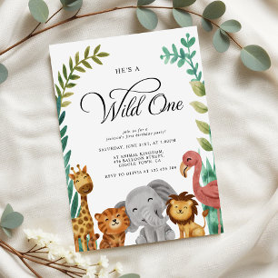 Invitation Wild One Jungle Animaux Garçons 1er fête d'anniver