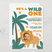 Invitation Wild One Jungle Baby Boy Photo 1er anniversaire (Devant / Derrière)