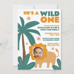 Invitation Wild One Jungle Baby Boy Photo 1er anniversaire