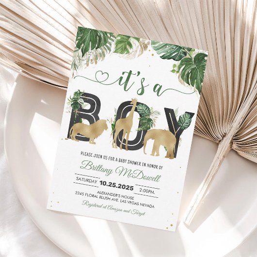 Invitation Wild One Jungle Gold Baby shower garçon