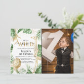 Invitation Wild One Jungle Green & Gold 1er Anniversaire Phot (Debout devant)