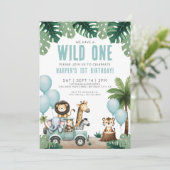 Invitation Wild One Jungle Safari 1st Birthday Party (Debout devant)