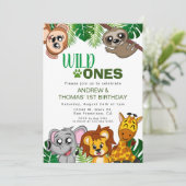 Invitation Wild One Jungle Safari Animal Twins Premier annive (Debout devant)