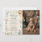 Invitation Wild One Jungle Safari Animals Birthday Photo (Devant)