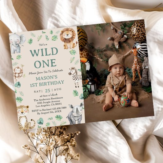 Invitation Wild One Jungle Safari Animals Birthday Photo