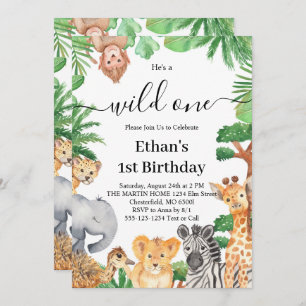 Invitation Wild One Jungle Safari Animaux 1er anniversaire
