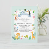 Invitation Wild One Jungle Safari Animaux 1er anniversaire (Debout devant)