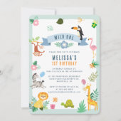 Invitation Wild One Jungle Safari Animaux 1er anniversaire (Devant)