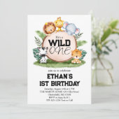 Invitation Wild One Jungle Safari Animaux 1er anniversaire (Debout devant)