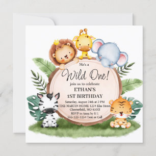 Invitation Wild One Jungle Safari Animaux 1er anniversaire