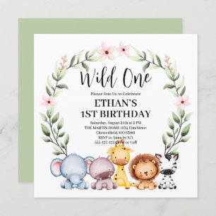 Invitation Wild One Jungle Safari Animaux 1er anniversaire