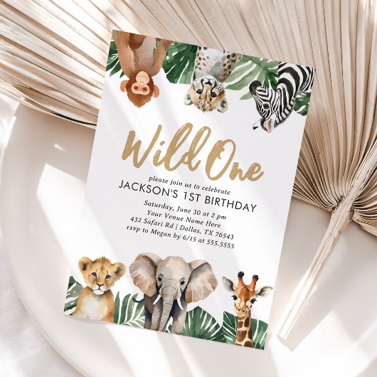 Invitation Wild One Jungle Safari Animaux 1er anniversaire