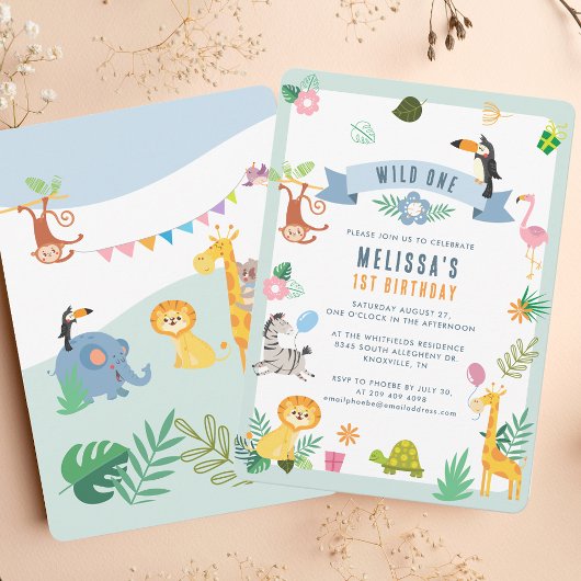 Invitation Wild One Jungle Safari Animaux 1er anniversaire