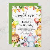 Invitation Wild One Jungle Safari Animaux 1er anniversaire (Devant / Derrière)