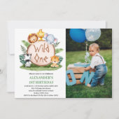 Invitation Wild One Jungle Safari Animaux 1er Anniversaire Ph (Devant)
