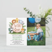 Invitation Wild One Jungle Safari Animaux 1er Anniversaire Ph (Debout devant)