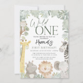 Invitation Wild One Jungle Safari Animaux Anniversaire (Devant)