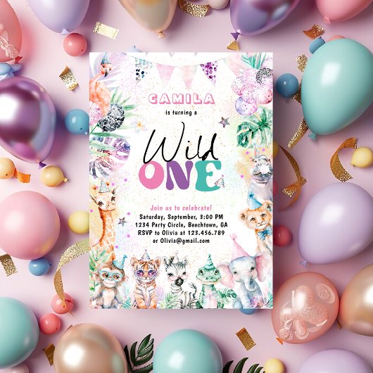 Invitation Wild One Jungle Safari Animaux Anniversaire