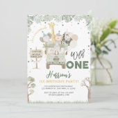 Invitation Wild One Jungle Safari Animaux Anniversaire (Debout devant)