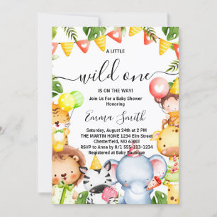 Invitation Wild One Jungle Safari Animaux Baby shower Invitat