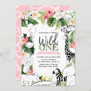 Invitation Wild One Jungle Safari Animaux filles premier anni