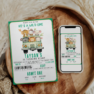 Invitation Wild One Jungle Safari Animaux Garçon 1er annivers