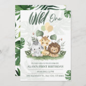Invitation Wild One Jungle Safari Animaux Garçon 1er annivers (Devant / Derrière)