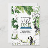 Invitation Wild One Jungle Safari Animaux Garçons Premier ann (Devant)