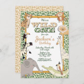 Invitation Wild One Jungle Safari Anniversaire Fête Invitatio (Devant / Derrière)