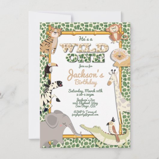 Invitation Wild One Jungle Safari Anniversaire Fête Invitatio (Devant)