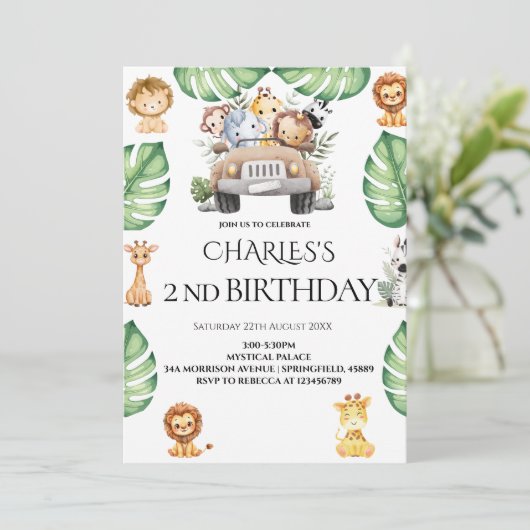 Invitation Wild One Jungle Safari Birthday for Boys (Debout devant)