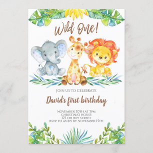 Invitation Wild One Jungle Safari Cute Boy 1er Anniversaire