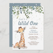 Invitation Wild One Jungle Safari Giraffe 1er anniversaire fê (Devant / Derrière)