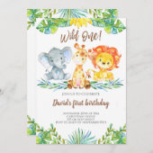 Invitation Wild One Jungle Safari mignonne garçon 1er anniver (Devant / Derrière)