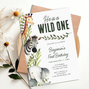 Invitation Wild One Jungle Safari Verdure 1er anniversaire fê