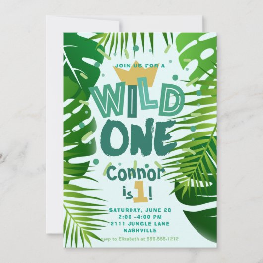 Invitation Wild One Jungle Theme Boys Premier Anniversaire (Devant)
