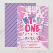 Invitation Wild One Jungle Thème Girl Premier anniversaire (Devant / Derrière)