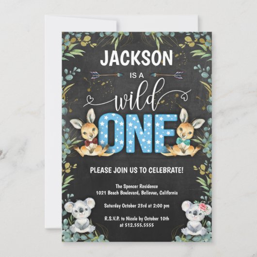 Invitation Wild One Kangaroo & Koala 1er anniversaire (Devant)