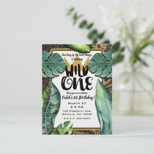 Invitation Wild One King of Things Crown 1st Birthday Party (Debout devant)