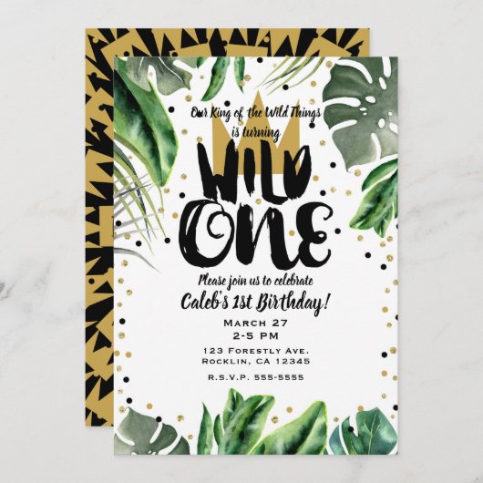 Invitation Wild One King of Things Crown 1st Birthday Party (Devant / Derrière)