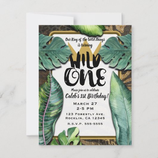 Invitation Wild One King of Things Crown 1st Birthday Party (Devant)