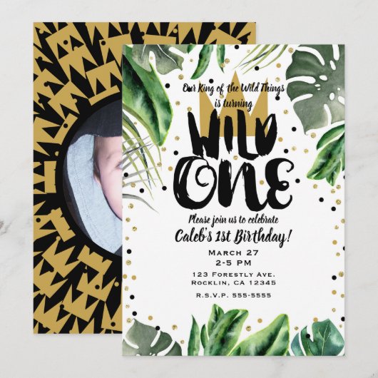 Invitation Wild One King of Things Crown 1st Birthday Photo (Devant / Derrière)