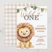 Invitation Wild One Lion 1st Birthday Party (Devant / Derrière)