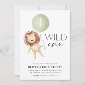 Invitation Wild One Lion Sage Balloon Boys 1ère fête d'annive (Devant)
