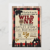 Invitation Wild One Little Bear Red Plaid 1er Anniversaire (Devant)