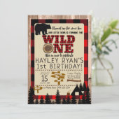 Invitation Wild One Little Bear Red Plaid 1er Anniversaire (Debout devant)